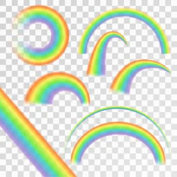 Rainbows in different shape realistic set on transparent background isolated Stock Illustration