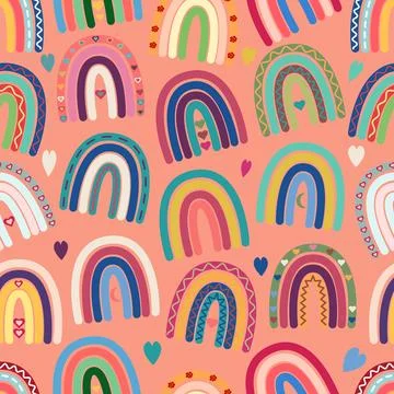 Rainbows, hearts, creative scandinavian texture Stock Illustration