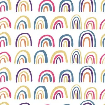Rainbows lines seamless pattern. Hand drawn vector background. 스톡 일러스트