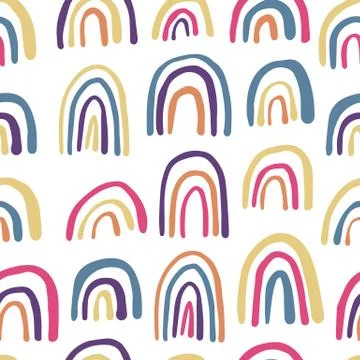 Rainbows seamless pattern. Hand drawn contemporary vector background. Stock Illustration