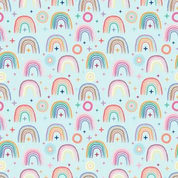 Rainbows, stars, circles, pattern Stock Illustration