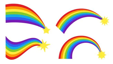 Rainbows vector flat symbols with yellow stars Stock Illustration