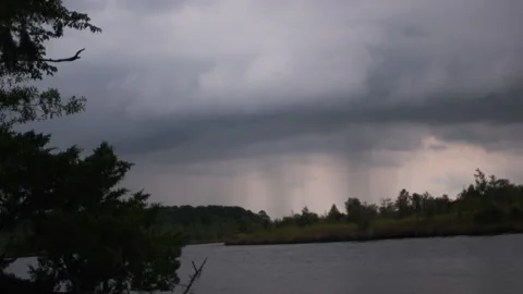 Rainclouds in The Distance Over Marsh Stock Footage 321508114