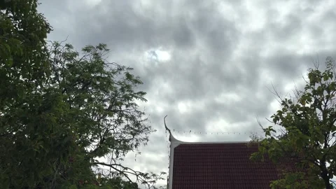 Rainclouds, Hole Of Cloud With Light And Birds Flying In The Morning Stock Footage 280918327