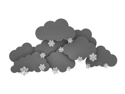 Rainclouds with Snowflakes on white background. 3d illustration Stock Illustration