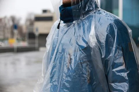 Raincoat on a man, shooting outside Stock Photos