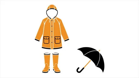 Raincoat rubber boots umbrella orange 스톡 동영상 343888960