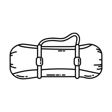 Raincoat tent rolled up into a roll flat line icon. Camping mat or hiking ele Stock Illustration