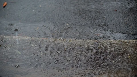 Raind drops in a pool on asphalt Stock Footage 129748402