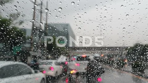 Raindrop and traffic jam in Bangkok, Backgrounds Stock Photos