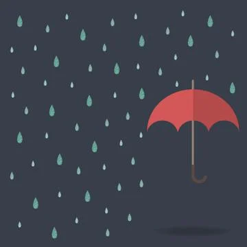 Raindrop background with red umbrella Stock Illustration