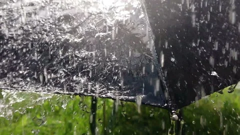 Raindrop on black umbrella slow motion Stock Footage 108374458
