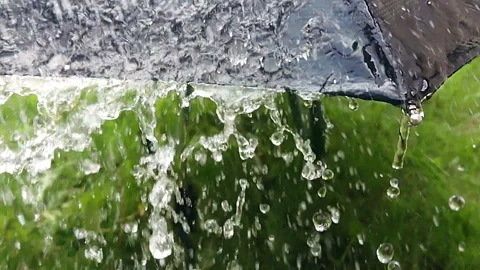 Raindrop on black umbrella slow motion Stock Footage 108374490