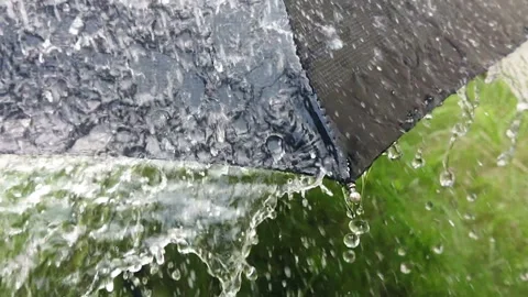 Raindrop on black umbrella slow motion Stock Footage 108374547