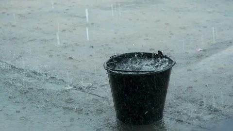 Raindrop falling in bucket and the concrete floor Stock Footage 194433932