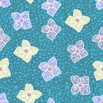 Raindrop Floral Scatter Pattern In Cream And Lilac With Dotty Background Stock Illustration