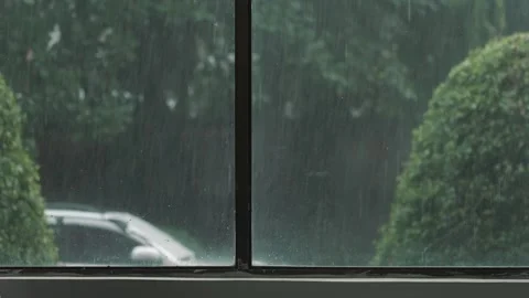 Raindrop outside window, heavy rain Stock Footage 242133757