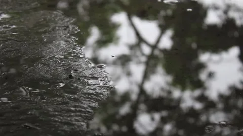 Raindrop puddles on the front porch with reflected light Video stock 298276153