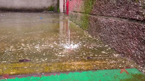 Raindrop splashes on ground during rainy day in Mexico Stock Footage 311986009