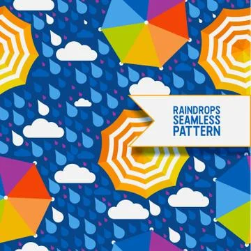 Raindrops and umbrella seamless pattern, vector illustration. Abstract Illustrazione stock