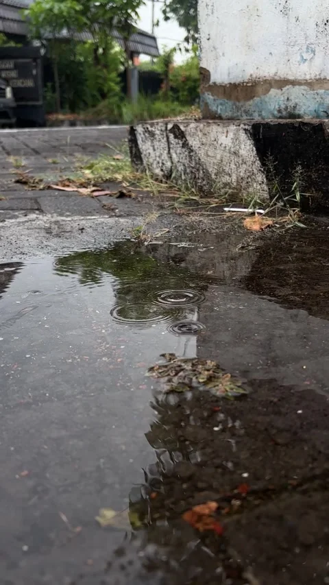 Raindrops become puddles on the ground Stock Footage 322978257