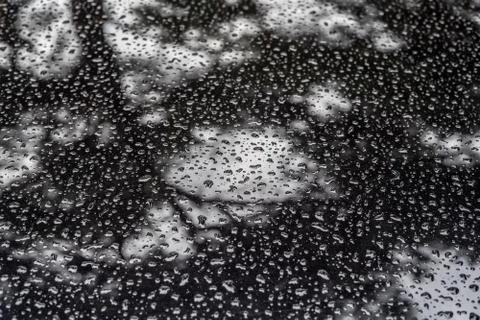 Raindrops on a black car background. Stock Photos