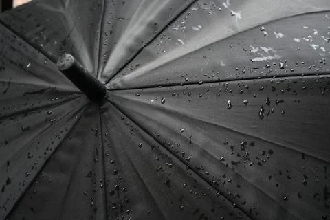 Raindrops on a black umbrella Stock Photos