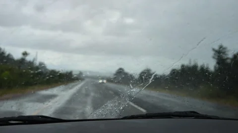 Raindrops on Car Windshield in Rainy Weather Stock Footage 313086603