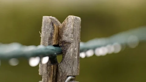 Raindrops on a clothes line isolated with a blurred background Stock Footage 106114527