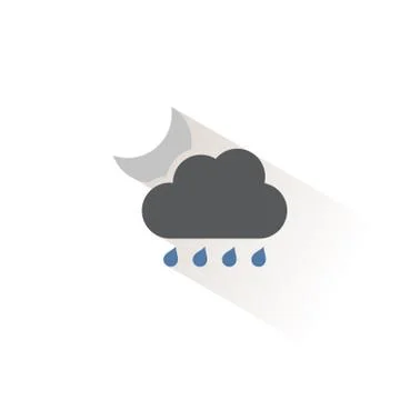 Raindrops, cloud and moon. Isolated color icon. Weather vector illustration Stock Illustration
