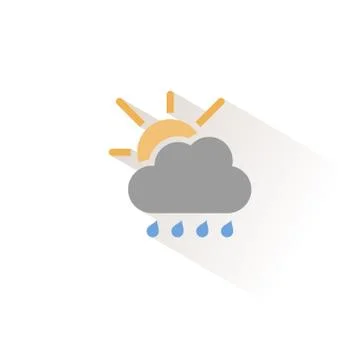 Raindrops, cloud and sun. Isolated color icon. Weather vector illustration Stock Illustration