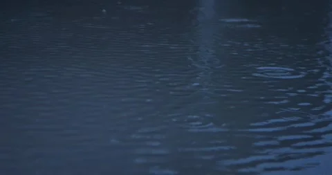 Raindrops Creating Ripples On Blue Water Surface... Stock Footage 332075568