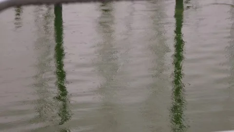 Raindrops creating ripples on calm harbor water in harbor Stock-Footage 328161660