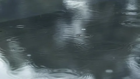 Raindrops Creating Ripples in Water, Calm Rainy Weather Background Stock Footage 320994748