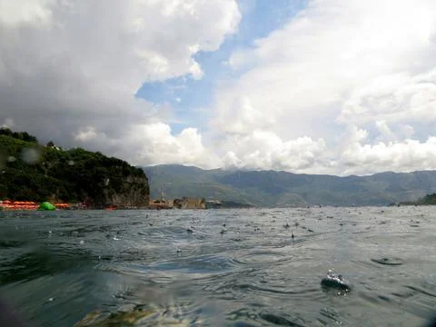 Raindrops Dance on the Surface of the Serene Waters in Budva, Montenegros P.. Stock Photos