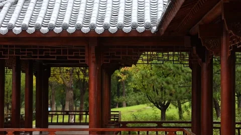 Raindrops dripped from the roof tiles Видео 344102722