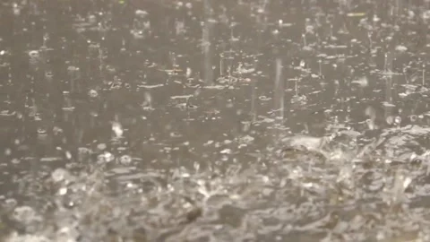 The raindrops dripping into the puddle in front of the house Stock Footage 245541810