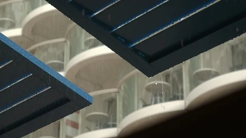 Raindrops dripping from rooftops Stock Footage 117751877