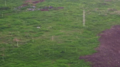 Raindrops fall on the city and field. The sun during the rain. Stock Footage 200649698