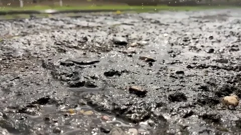 Raindrops fall on the ground. Slow motion video Stock Footage 190625287