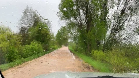 Raindrops fall on the windshield of a car Stock Footage 195722000
