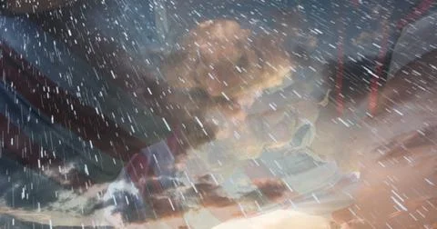 Raindrops falling against cloudy sky, creating serene and calming atmosphere Stockillustratie