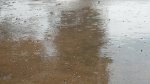 Raindrops falling on asphalt or concrete road surfaces Stock Footage 327193044