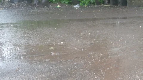 Raindrops falling on asphalt or concrete road surfaces Stock Footage 327193310