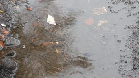 Raindrops falling on asphalt or concrete road surfaces Stock Footage 327193544
