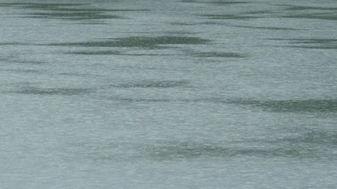 Raindrops Falling on Calm Lake Surface - 4K Slow Motion Background Shot Video stock 336688925