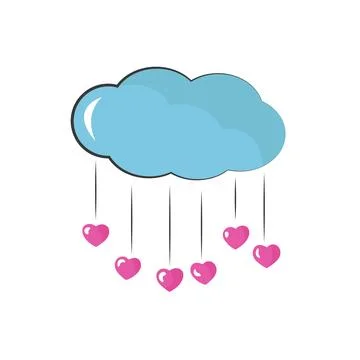 Raindrops falling from a cloud, blending into a soft pink heart shape, mini.. Stock Illustration