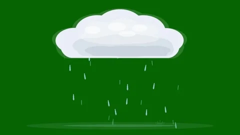 Raindrops falling continuously from white cloud on green background. loop Vídeos de archivo 340845538