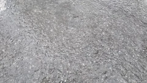 Raindrops Falling into Flooded Street Puddle Slow Motion Video Vidéo 339727608