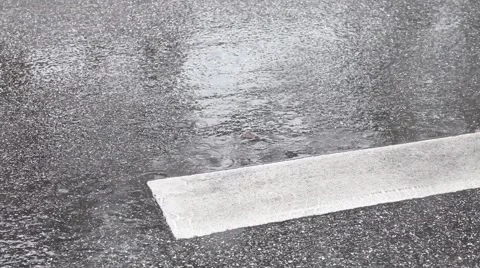 Raindrops falling in a puddle on the road Stock Footage 41980160